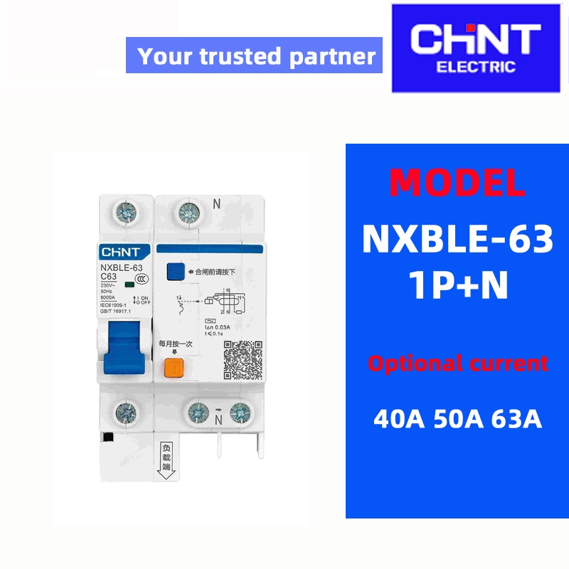 CHINT NXBLE-63 1P+N 2P 3P 4P C 40A 50A 63A Miniature Circuit Breaker ( 30mA) กันไฟรั่ว MCB