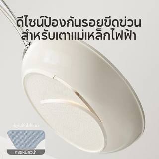 Redchef หินเซรามิกเคลือบกันติด Pearl Series กระทะสำหรับทอด เครื่องครัว ปราศจาก PFAS, PTFE และ PFOA เหมาะสำหรับเตาทุกประเภท ทั้งเตาแม่เหล็กไฟฟ้าและเตาแก๊ส กระทะสำหรับอาหารเช้า กระทะทอดไข่