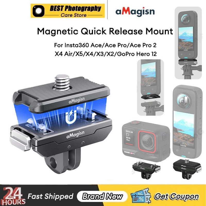 【🇹🇭 กรุงเทพฯ】aMagisn ที่ยึดถอดเร็วสำหรับ Insta360 X4 Air/Ace Pro 2/X5 อแดปเตอร์แม่เหล็กอลูมิเนียม เกลียว 1/4" อุปกรณ์เสริม Insta360 Ace Pro 2