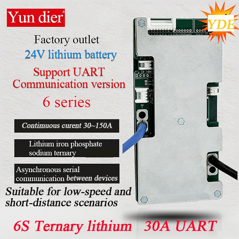 YDE 6S 24V พร้อม UART แบตเตอรี่ลิเธียม Bms 3S-32S ระบบจัดการแบตเตอรี่ 30A 60A 100A 150A Lifepo4 Bms 