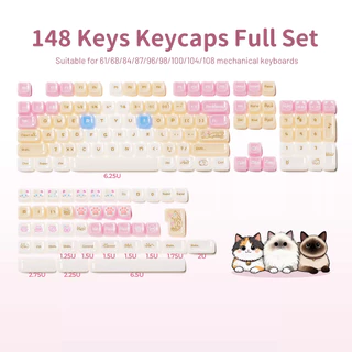 [Muppet Cat] หยกน่ารักความร้อน Keycaps ชุด Mao โปรไฟล์ 148 คีย์สําหรับ Cherry MX Switches คีย์บอร์ดเครื่องกล