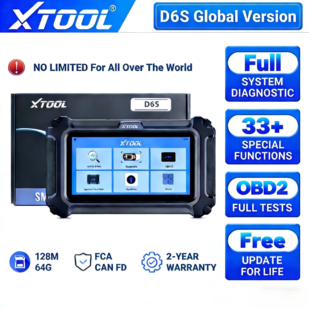 XTOOL D6S อายุการใช้งานฟรี OBD2 เครื่องสแกนเนอร์เครื่องมือวินิจฉัยระบบทั้งหมด 30 รีเซ็ต CANFD FCA คันเร่ง Relearn