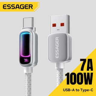 Essager 7A USB-A ถึง Type-C สายชาร์จเร็วหลายสีไดนามิกหายใจ RGB Light ชิป AI ในตัวตรงกันโดยอัตโนมัติ
