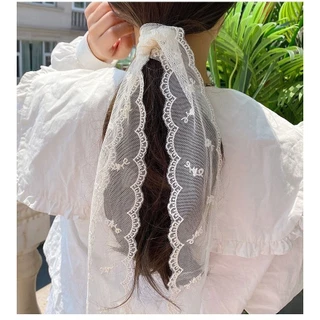 ที่คาดผมผ้าพันคอ ผ้าไหมลูกไม้ ลาย Whimsical สีขาว ให้ลุคสไตล์ Fairy และโรแมนติก