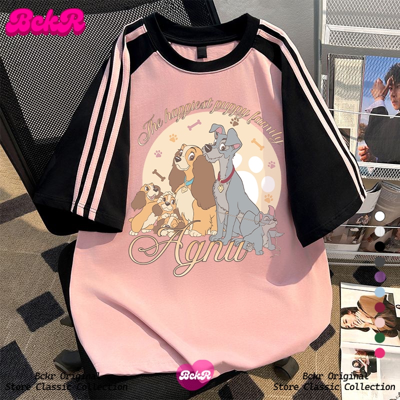 【จัดส่งตลอด 24 ชั่วโมง】🔥BCKR ลายสามแถบ ดีไซน์ตัดสี ลายน้องหมา เสื้อผญ เสื้อ🐕oversizeคอกลม เสื้YG1466