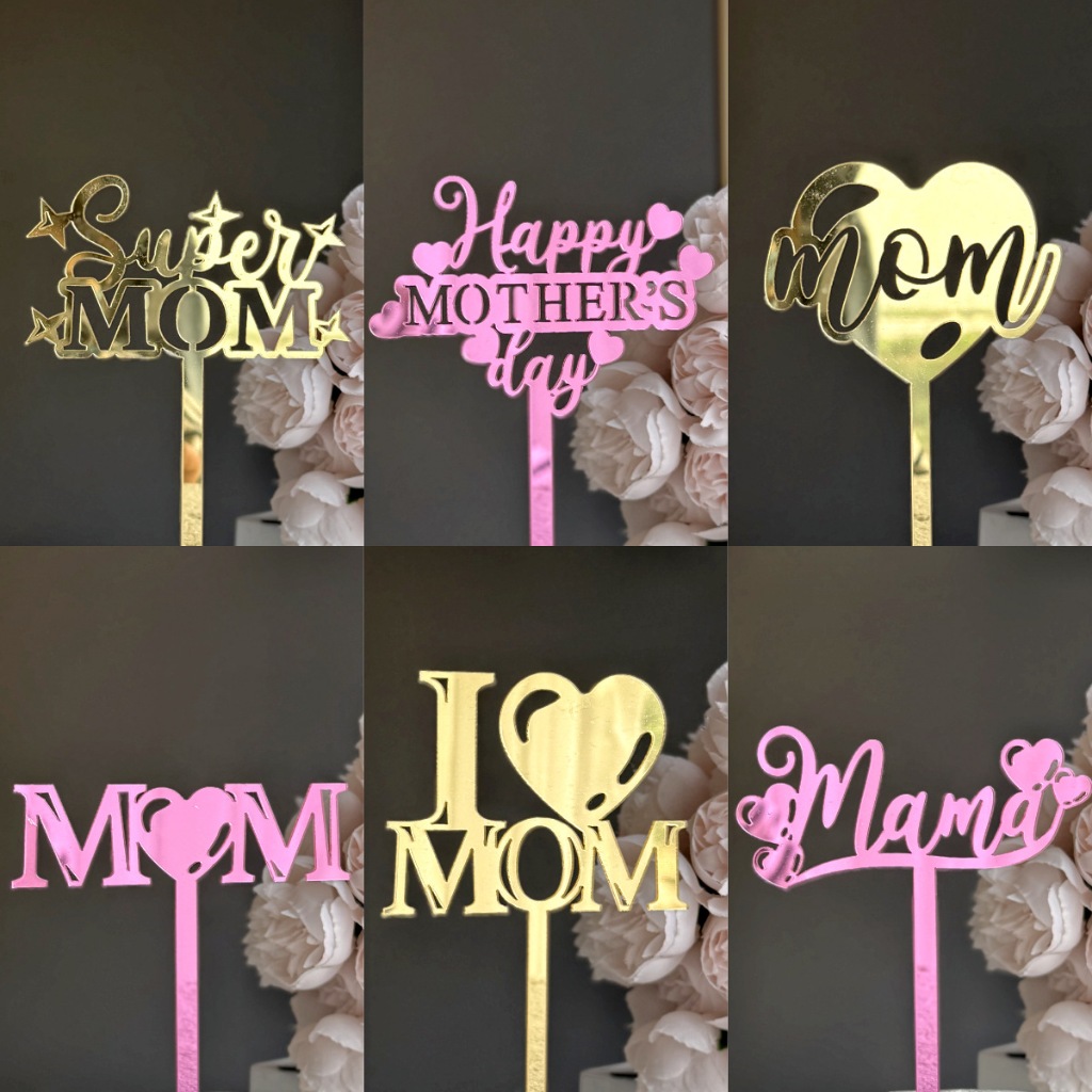 Happy Mothers Day เค้ก Topper เค้กอะคริลิค Topper วันแม่ Cupcake Topper หัวใจที่ดีที่สุด Mom Shaped เค้ก Picks อุปกรณ์เค้กสําหรับวันเกิดของขวัญวันแม่ตกแต่งเค้ก