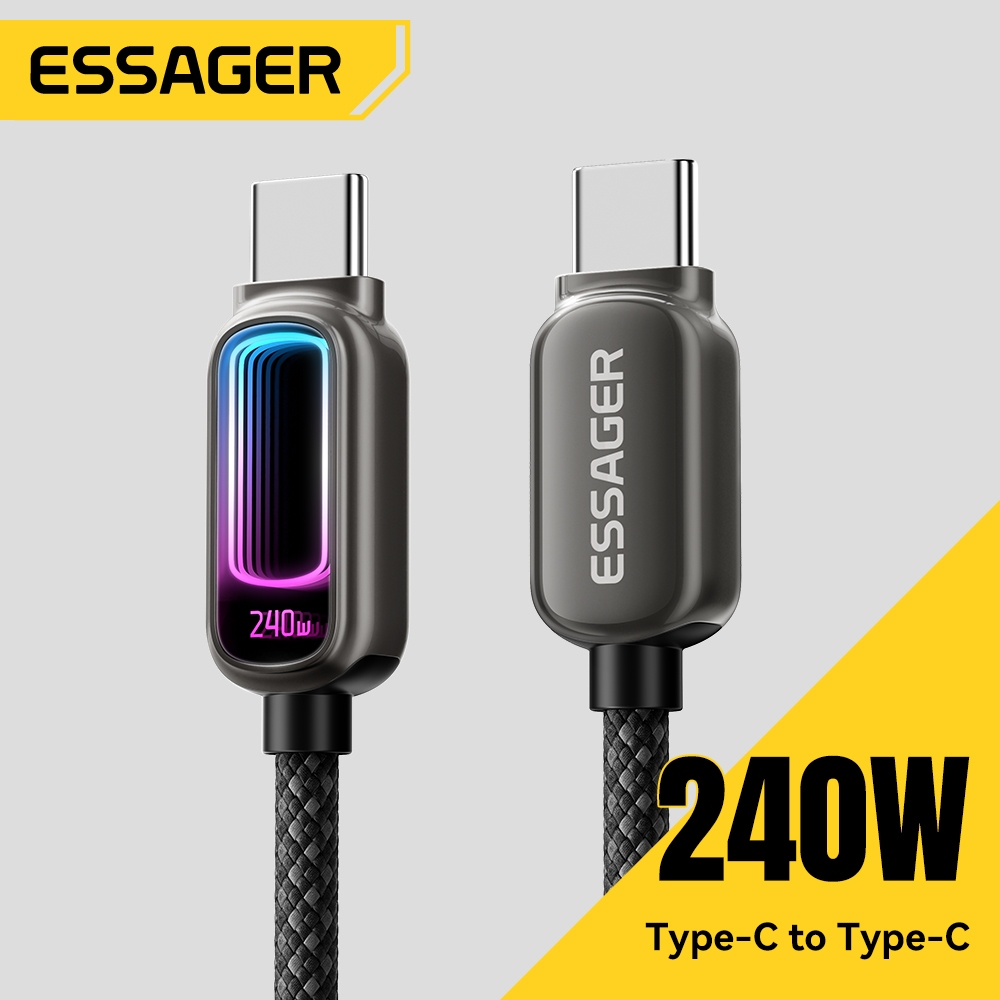 Essager 240W / 100W Type-C ถึง Type-CFast สายชาร์จหลายสีไดนามิกการหายใจ RGB Light