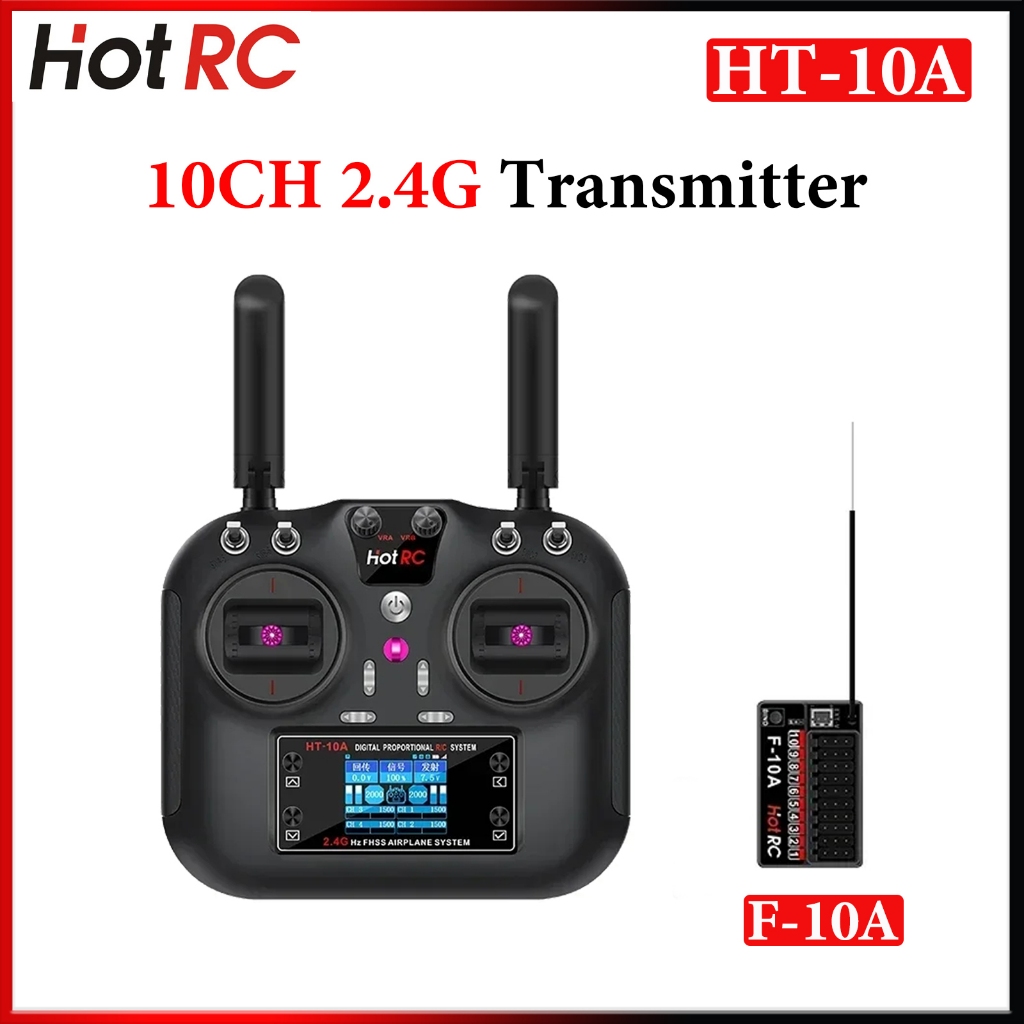HotRC HT-10A 10CH 2.4GHz เครื่องส่งสัญญาณซ้าย/ขวามือคันเร่งรีโมทคอนโทรล F10A สําหรับ RC เครื่องบิน D