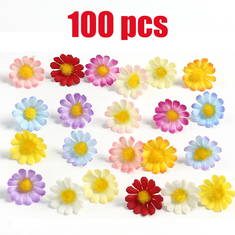 100ชิ้นมินิเดซี่ดอกไม้ประดิษฐ์2.3เซนติเมตรดอกไม้ปลอมสําหรับตกแต่งบ้านตกแต่งงานแต่งงาน ทําเอง หัตถกรรมพวงหรีดของขวัญอุปกรณ์เส