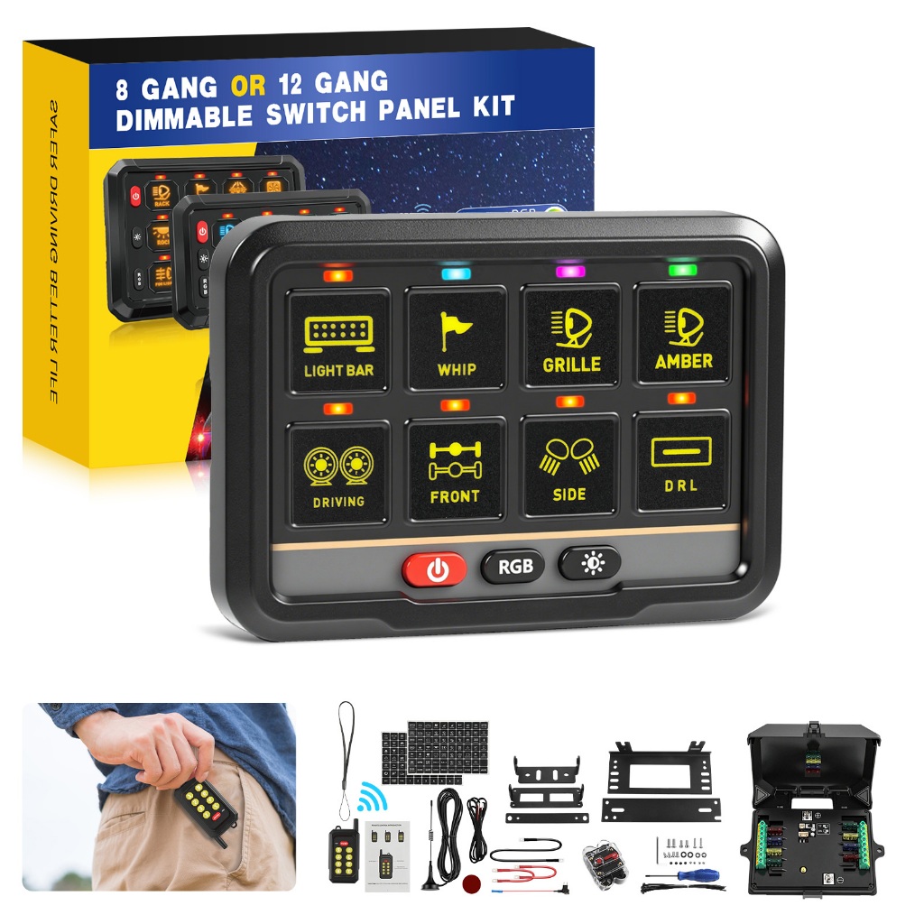 6/8 Gang RGB Slim แผงสวิตช์สลับไฟ LED วงจรรีเลย์ระบบรีโมทคอนโทรล APP ควบคุม 9-60V