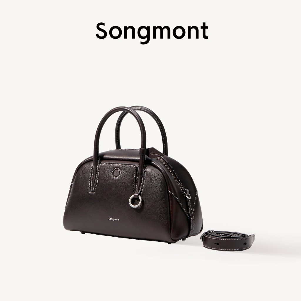 Songmont Mini Yore Bowling Bag กระเป๋าถือบอสตันกระเป๋าสะพายข้างสําหรับผู้หญิงหนัง