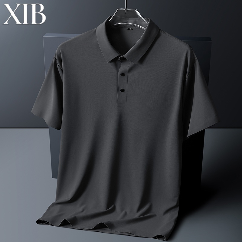 เสื้อโปโลผู้ชายทรงเพรียว สไตล์ธุรกิจสำหรับหน้าร้อน ทำจากผ้ายืดไอซ์ซิลก