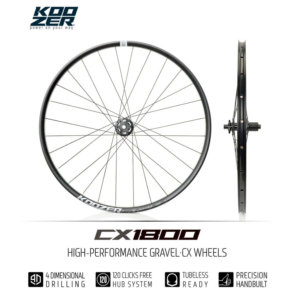 Koozer CX1800 แผนที่กรวด CX จักรยาน Wheelset 700C Disc 5x100 135 QR 12x100 12x142 มม.THRU 28H 32 HGR