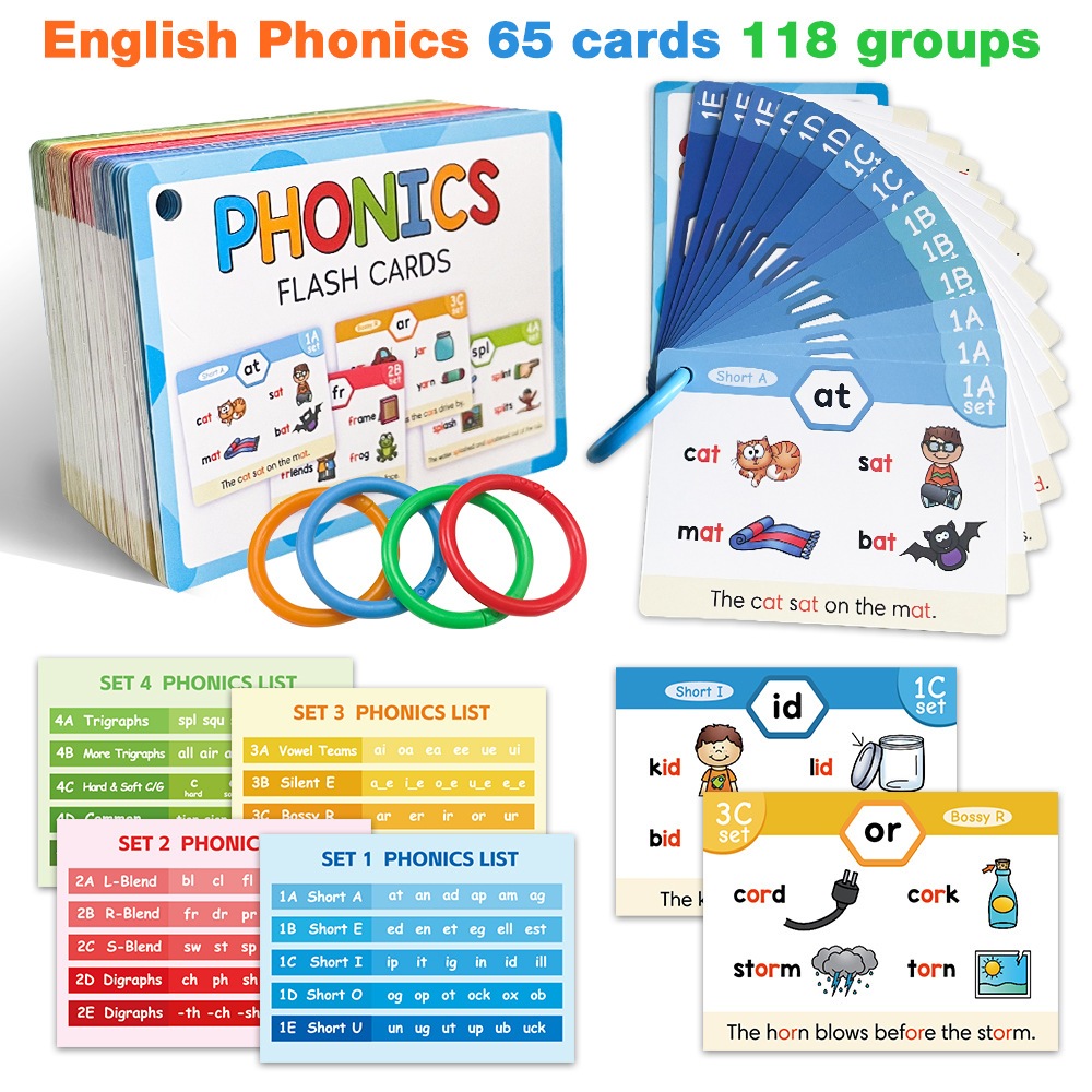 65 ชิ้น/เซ็ตเด็ก Phonics เรียนรู้ Cads ของเล่นเพื่อการศึกษา ESL สื่อการสอนภาษาอังกฤษคํา Phonic การฝึกอบรมคําศัพท์อาคาร Montessori