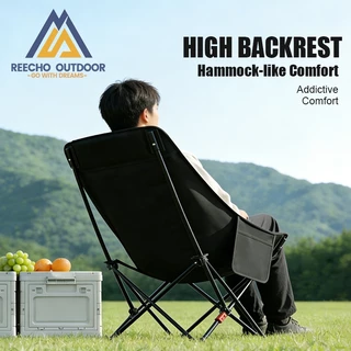 【REECHO OUTDOOR】 เก้าอี้พับแคมป์ปิ้ง – ผู้เอนกายแบบปรับได้ 4 สปีด (100°-160°) | เก้าอี้ชายหาดและสวนแบบพกพาน้ําหนักเบาพร้อมที่วางแก้วและกระเป๋าพกพา | สีดํา / สีเบจ