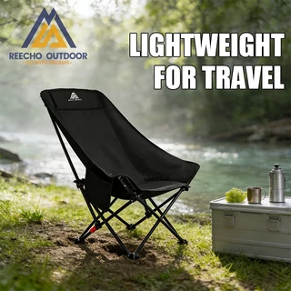 【REECHO OUTDOOR】 เก้าอี้พับแคมป์ปิ้ง – ผู้เอนกายแบบปรับได้ 4 สปีด (100°-160°) | เก้าอี้ชายหาดและสวนแบบพกพาน้ําหนักเบาพร้อมที่วางแก้วและกระเป๋าพกพา | สีดํา / สีเบจ