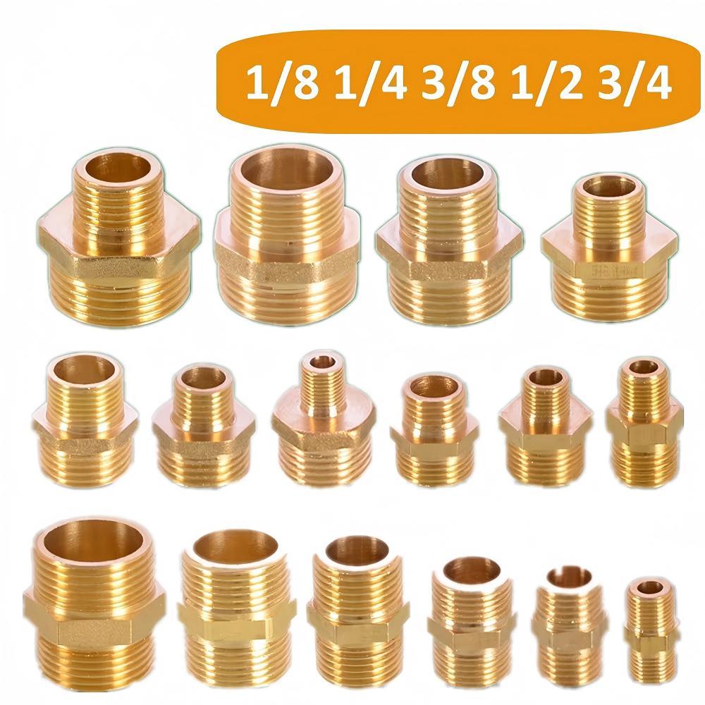 ขั้วต่อตรงหกเหลี่ยมทองเหลือง 1/8", 1/4", 3/8", 1/2", 3/4", 1" Bsp ขั้วต่อเกลียวนอก