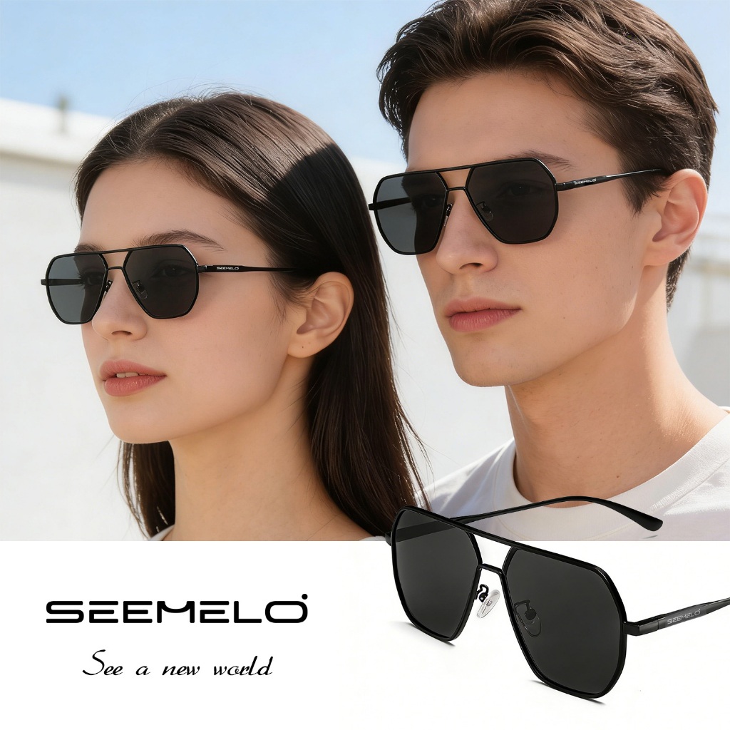 SEEMELO แว่นกันแดดกรอบใหญ่ ผู้ชายและผู้หญิง พลัสติกโพลาไรซ์ สำหรับขับรถ UV400 ปกป้องสายตา