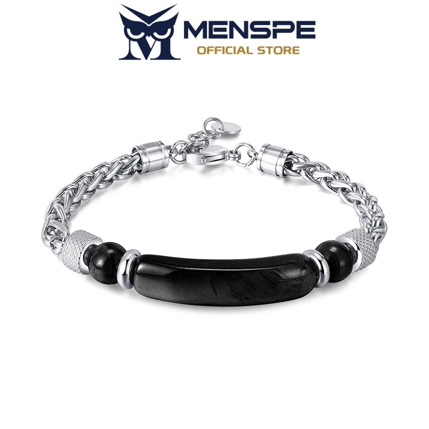 MENSPE สร้อยข้อมือหินธรรมชาติสแตนเลสสำหรับผู้ชาย แฟชั่นและเป็นของขวัญที่สมบูรณ์แบบ