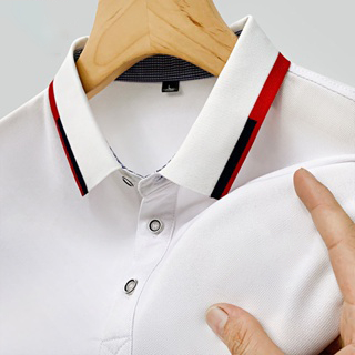 เสื้อโปโลแขนสั้นสีขาว ปักลายจระเข้ พลัสไซส์สำหรับผู้ชาย