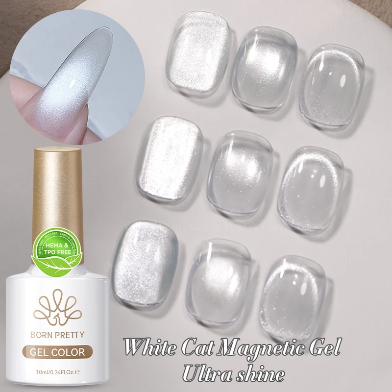 BORN PRETTY Cat Eyes Magnetic Gel ยาทาเล็บ Moonlight White Shining Silver กึ่งถาวร UV Gel 10ml