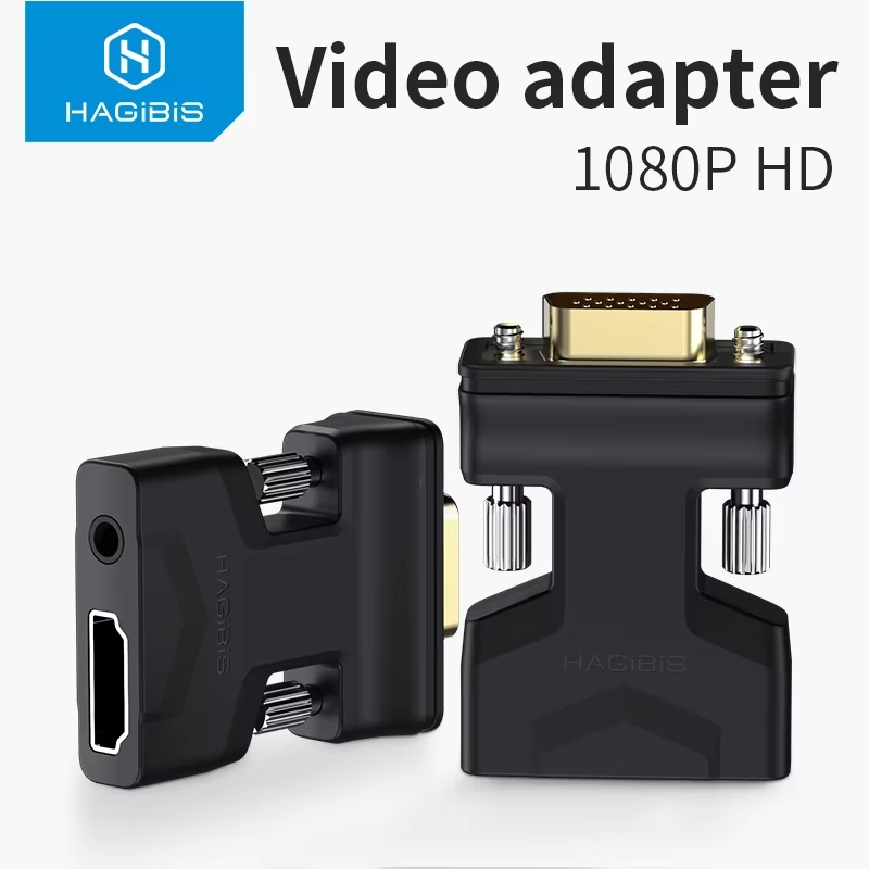 Hagibis HDMI เข้ากันได้กับอะแดปเตอร์ VGA พร้อมพอร์ตเสียงตัวแปลงวิดีโอหญิง 3.5 มม. สําหรับ PS4 แล็ปท็อป PC กล่องทีวี Monitor โปรเจคเตอร์
