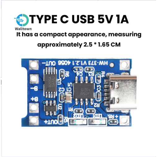 โมดูลบอร์ดชาร์จแบตเตอรี่ลิเธียม TYPE-C USB 5V 1A 18650 TC4056A พร้อมตัวป้องกัน