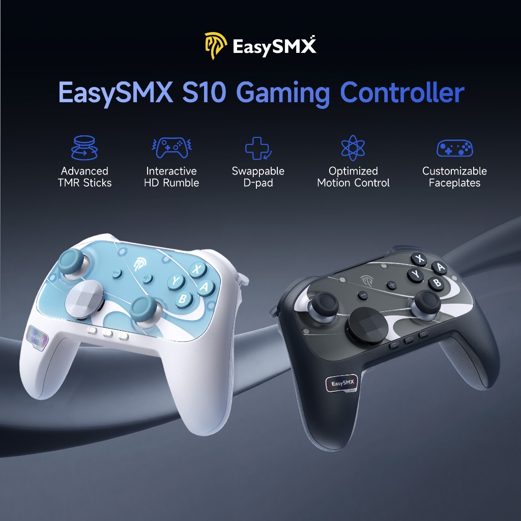 ตัวควบคุมเกม EasySMX S10 พร้อมแท่ง TMR, HD Rumble, D-pad แบบถอดเปลี่ยนได้สําหรับสวิตช์ 2 และพีซี