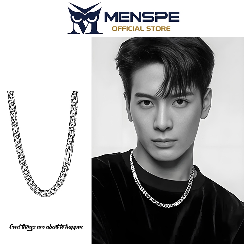 MENSPE สร้อยคอมาลัยแบบโซ่เงินสแตนเลส สเเพรดเมอร์ สำหรับคนรักแฟชั่น พร้อมหัวเข็มขัดเรียบง่าย เป็นของขวัญที่ลงตัว