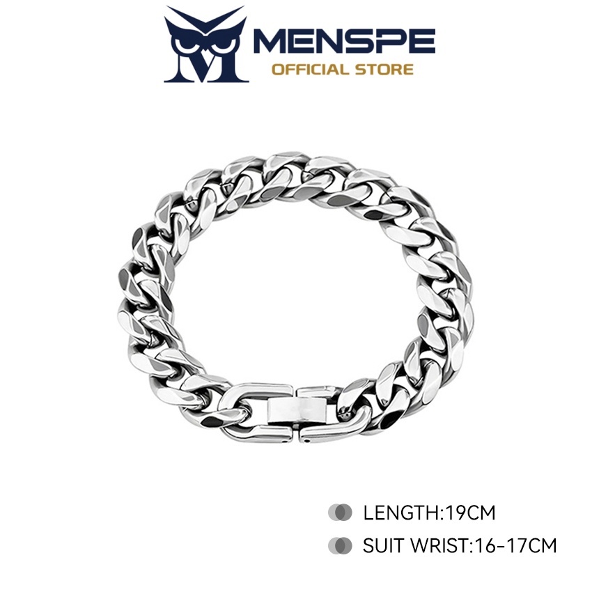 MENSPE สร้อยข้อมือเงินสแตนเลสแบบสายโซ่สไตล์คิวบา เครื่องประดับแฟชั่นพร้อมมอบเป็นของขวัญ