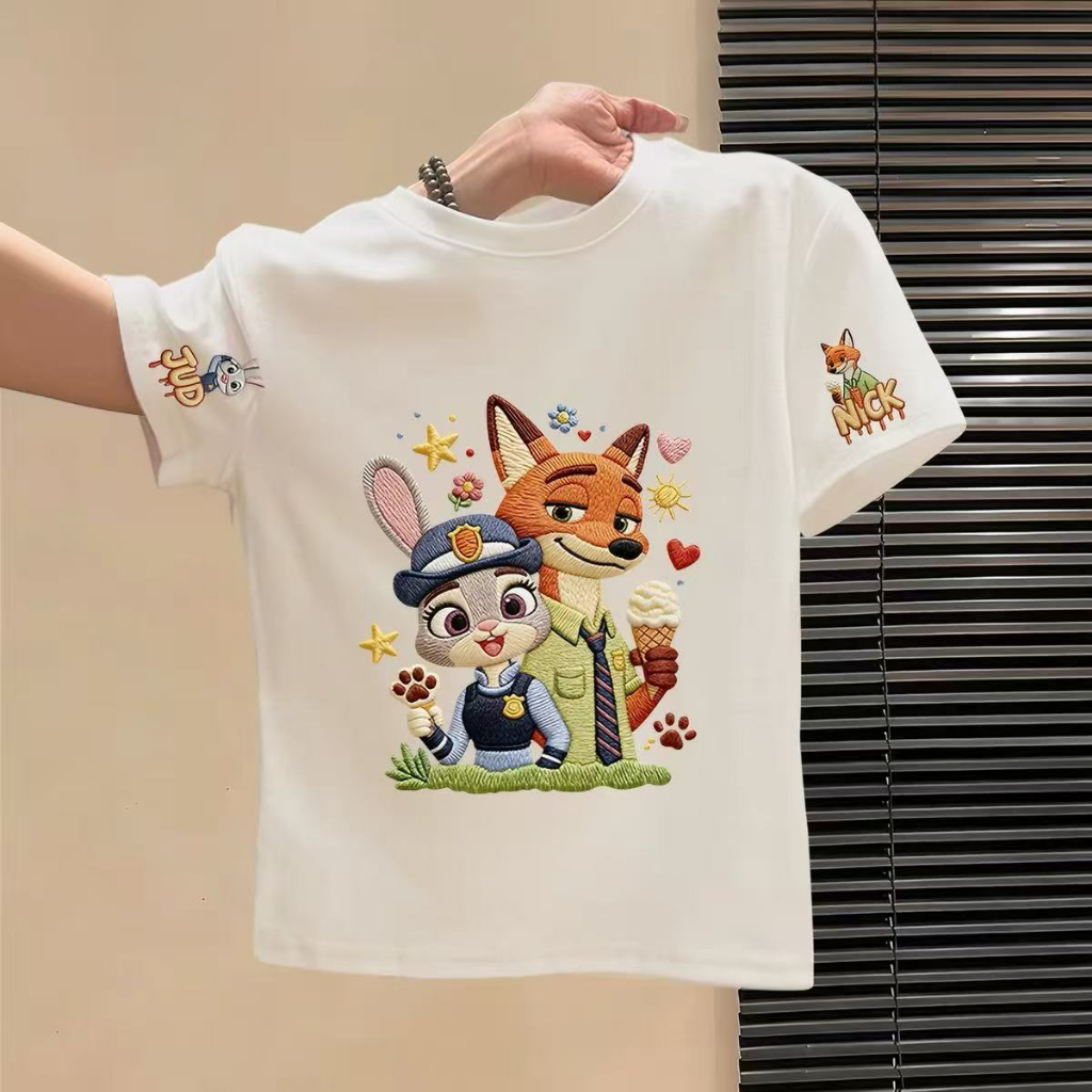 NASA เสื้อยืดเด็ก Judy Nick ลายการ์ตูน เสื้อยืดแขนสั้น ผ้าฝ้าย 100% ระบายอากาศดี ใส่ได้ทั้งเด็กชาย-หญิง