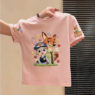 NASA เสื้อยืดเด็ก Judy Nick ลายการ์ตูน เสื้อยืดแขนสั้น ผ้าฝ้าย 100% ระบายอากาศดี ใส่ได้ทั้งเด็กชาย-หญิง