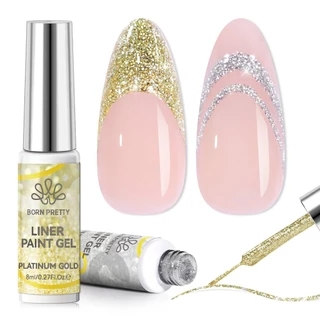 BORN PRETTY 2 ชิ้น Platinum Glitter Liner เจลเล็บชุดทองเงินดึงสายเจล Graffiti ภาพวาด Stripe DIY เล็บฝรั่งเศส