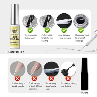 BORN PRETTY 2 ชิ้น Platinum Glitter Liner เจลเล็บชุดทองเงินดึงสายเจล Graffiti ภาพวาด Stripe DIY เล็บฝรั่งเศส