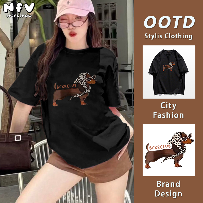 [ส่งด่วนกทม] NFV เสื้อยืดคอกลมแขนสั้น✨ลายน้องหมา ระบายอากาศ ใส่สบาย โอเวอร์ไซซ์ เหมาะสาวอวบ YG1291