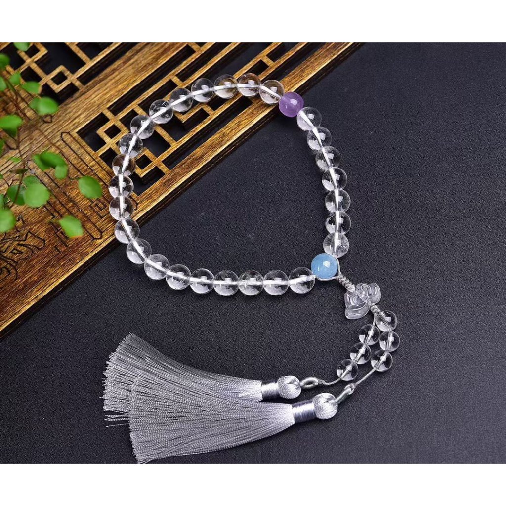 Natural White Crystal Plus Aquamarine Amethyst Car Hanger