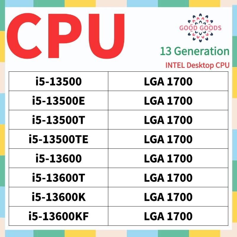 I5-13500 i5-13500E i5-13500T i5-13500TE i5-13600 i5-13600T i5-13600K i5-13600KF 13th generation INTE