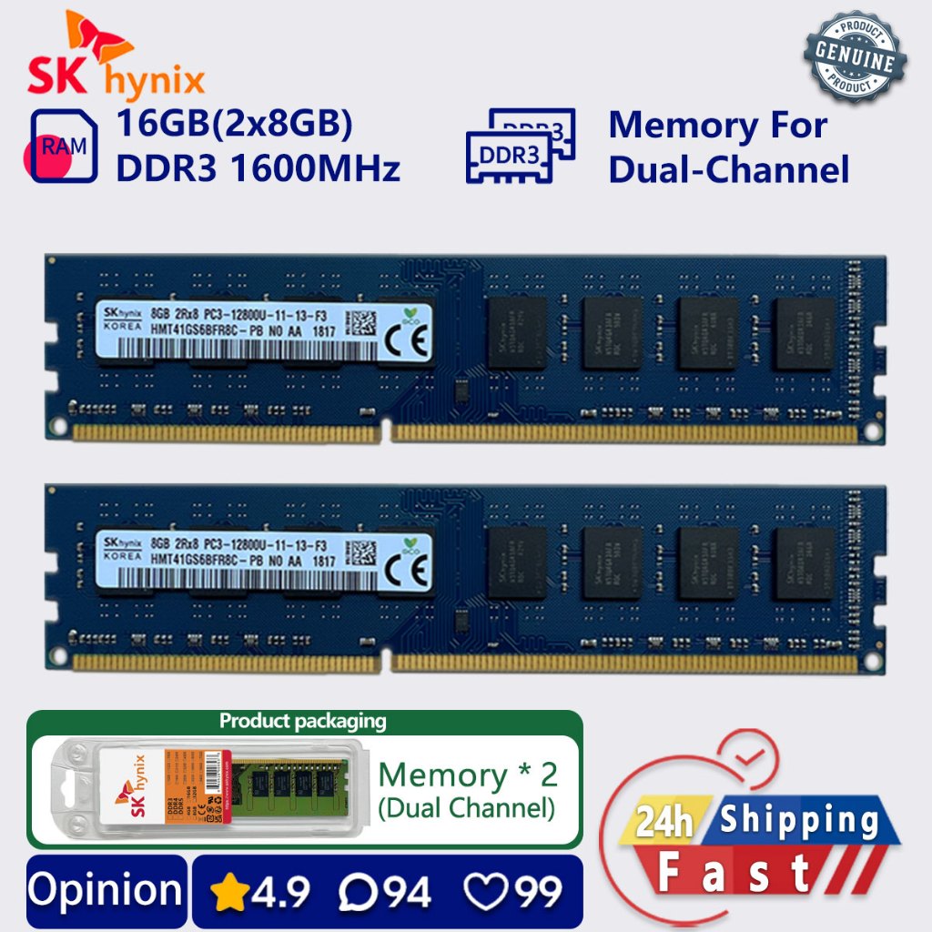 SK hynix 16gb 8gb 1600mhz ddr3 หน่วยความจําเดสก์ท็อป Dual Channel udimm pc3 12800 1.5v RAM