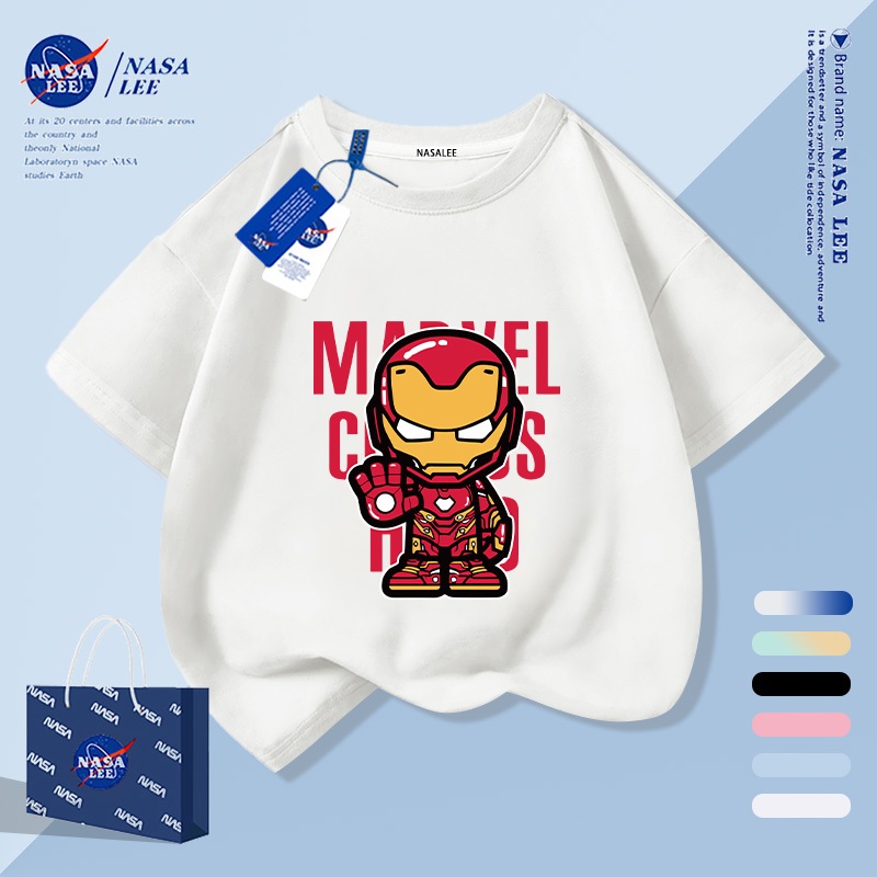 【จัดส่งภายใน 48 ชม.】เสื้อยืดเด็กผ้าฝ้ายแท้ ทรงหลวม สไตล์อเมริกัน NASA ลายไอรอน แมนใส่สบายฤดูร้อน ราคาถูก Shopee Lazada