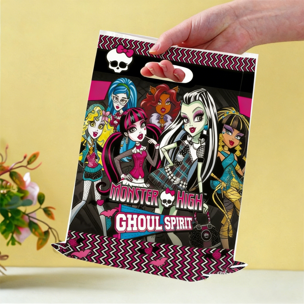Monster High Birthday Party Supplies, Party Favor Bags, Candy Cookie Treat Bags with Handle, Kids Bi