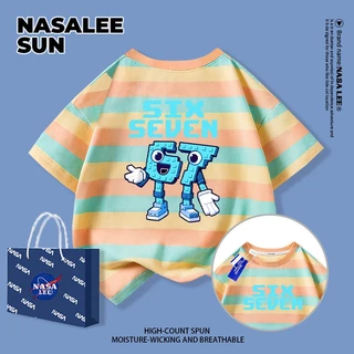 【จัดส่งวันเดียวกัน】เสื้อยืดผ้าฝ้ายเด็ก NASA สีดำ ลาย sixseven สไตล์อเมริกันสตรีท อายุ 3-16 ปี เสื้อยืดแขนสั้นหลวมสำหรับเด็กชายเด็กหญิง
