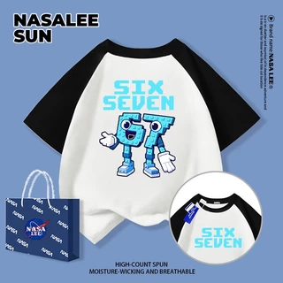 【จัดส่งวันเดียวกัน】เสื้อยืดผ้าฝ้ายเด็ก NASA สีดำ ลาย sixseven สไตล์อเมริกันสตรีท อายุ 3-16 ปี เสื้อยืดแขนสั้นหลวมสำหรับเด็กชายเด็กหญิง