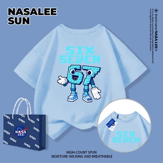 【จัดส่งวันเดียวกัน】เสื้อยืดผ้าฝ้ายเด็ก NASA สีดำ ลาย sixseven สไตล์อเมริกันสตรีท อายุ 3-16 ปี เสื้อยืดแขนสั้นหลวมสำหรับเด็กชายเด็กหญิง