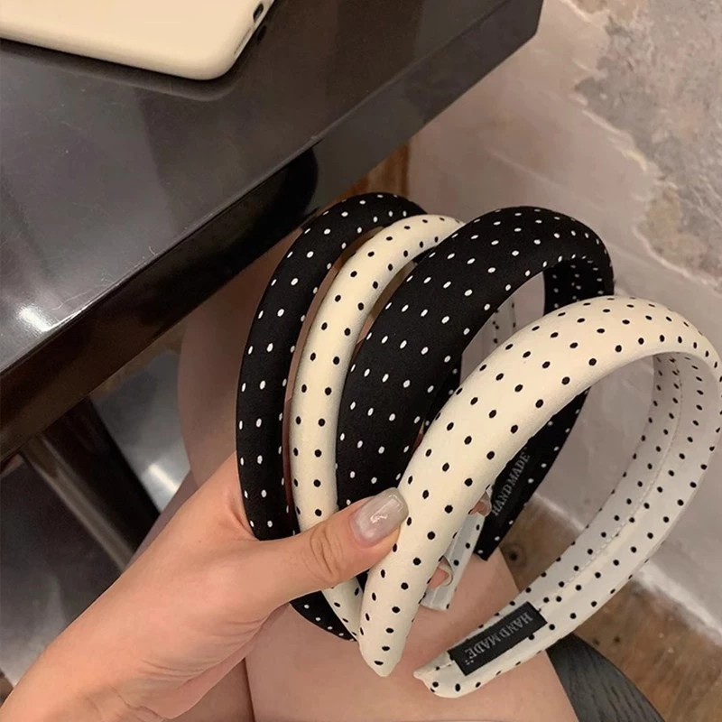 ที่คาดผมปีกกว้าง สไตล์ polka dot สีดำและขาว สำหรับสาวๆ เสริมความงามด้วยเข็มขัดผมHairpin Headwear