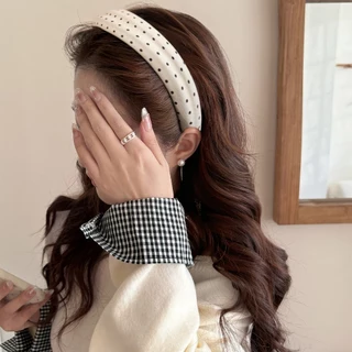 ที่คาดผมปีกกว้าง สไตล์ polka dot สีดำและขาว สำหรับสาวๆ เสริมความงามด้วยเข็มขัดผมHairpin Headwear