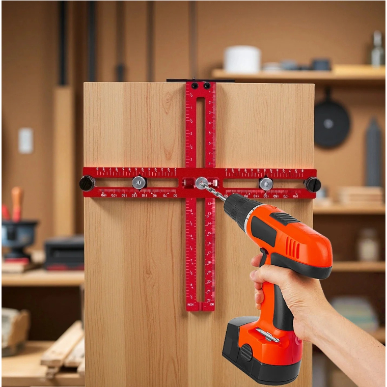 Handle Template Jig Drill Guide Cabinet Handle Knob Template Locator PunchTool, Metric/Inch Adjustab