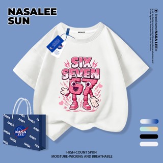 【จัดส่งวันเดียวกัน】เสื้อยืดผ้าฝ้ายเด็ก NASA สีขาว ลาย sixsev…