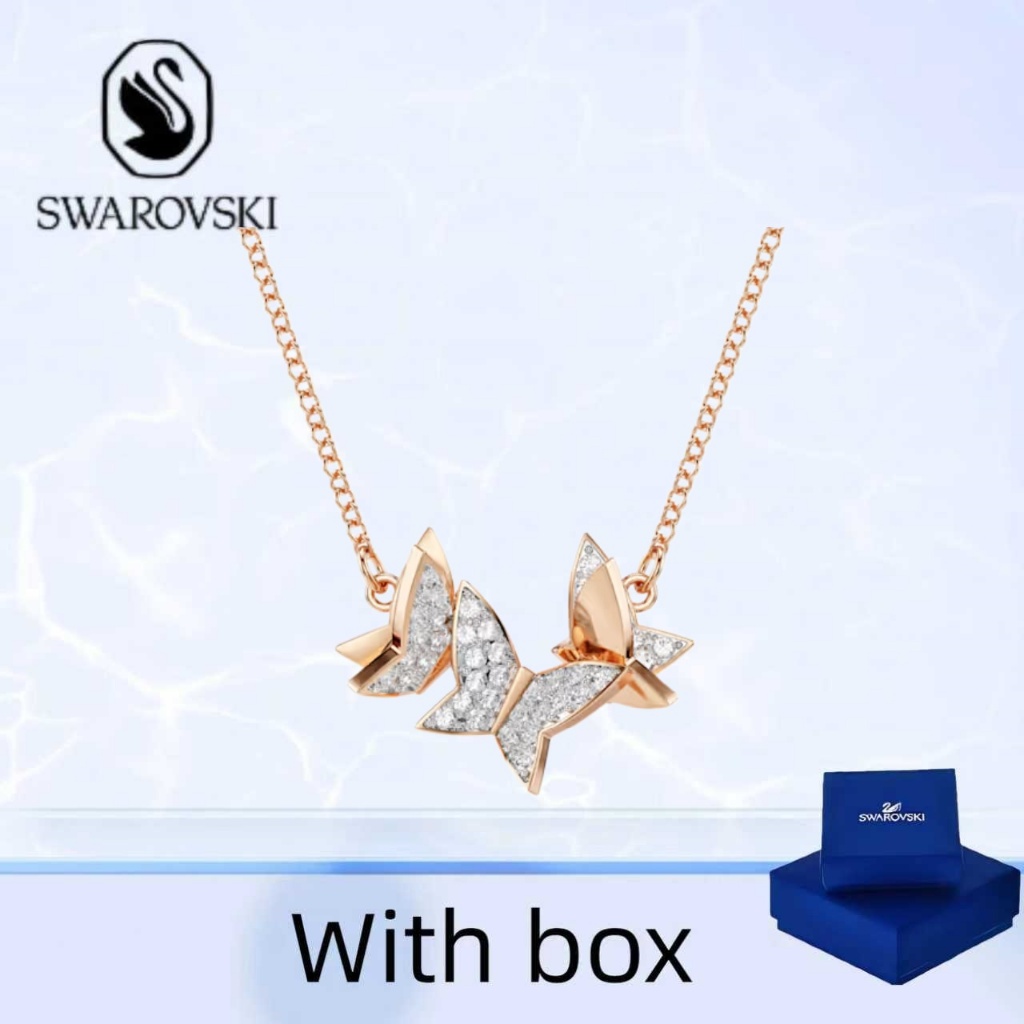 Swarovski (พร้อมกล่อง) ซื้อสร้อยคอเครื่องประดับเงินแท้ สร้อยคอพร้อมจี้ Serpentine สีขาวประณีต