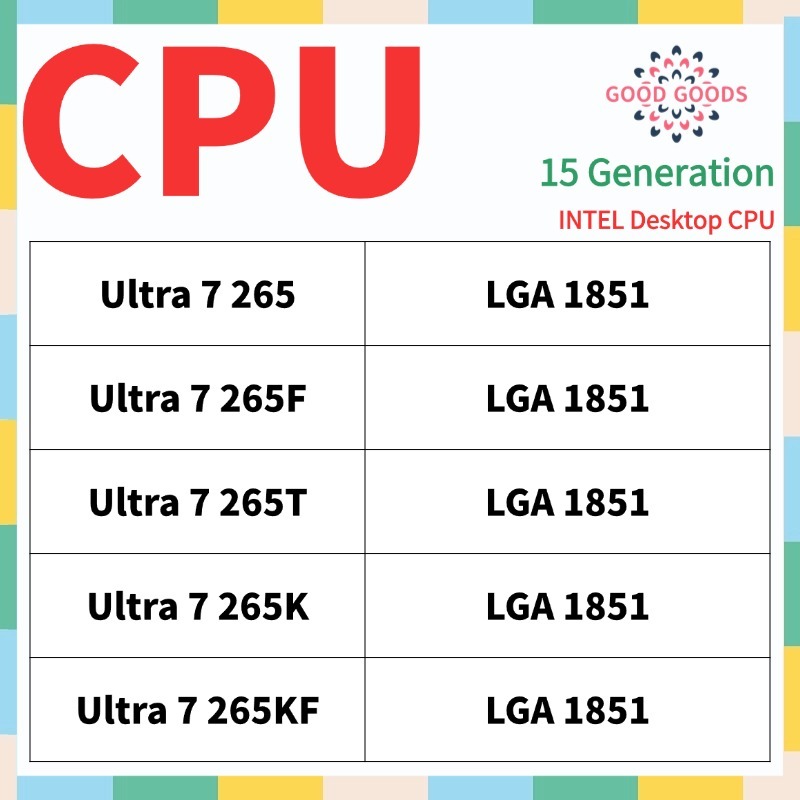 Ultra 7 265 Ultra 7 265F Ultra 7 265T Ultra 7 265K Ultra 7 265KF 15th generation INTEL Core Desktop CPU LGA1851