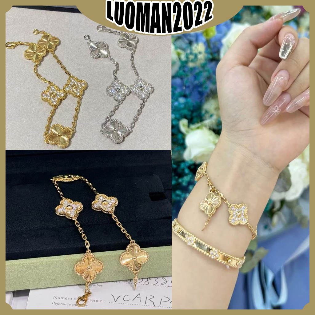 สร้อยข้อมือเพชรเลเซอร์ดีไซน์ใบเคลฟเวอร์สี่แฉก ทันสมัยและสง่างาม